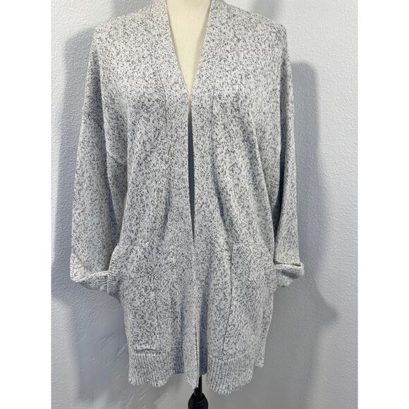Madewell Black White Cardigan Speckled Open Sweater Cotton Knit Cardi M - Picture 1 of 9
